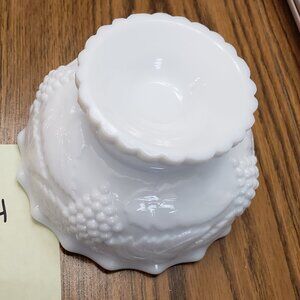 MILK GLASS SMALL FLUTED CANDY DISH, GRAPES AND LEAVES